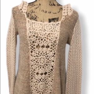 {Free People} Blush Hooded Open Knit Sweater